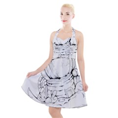 Astronaut-moon-space-astronomy Halter Party Swing Dress 