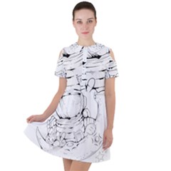 Astronaut-moon-space-astronomy Short Sleeve Shoulder Cut Out Dress 