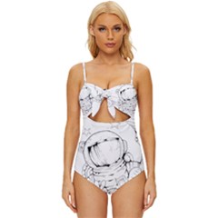Astronaut-moon-space-astronomy Knot Front One-Piece Swimsuit