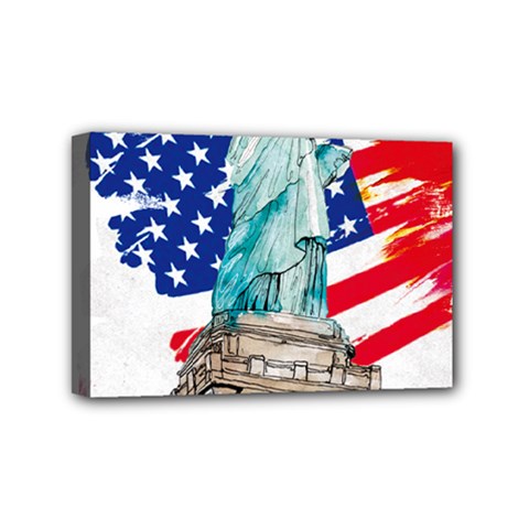 Statue Of Liberty Independence Day Poster Art Mini Canvas 6  X 4  (stretched) by Jancukart