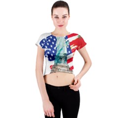 Statue Of Liberty Independence Day Poster Art Crew Neck Crop Top