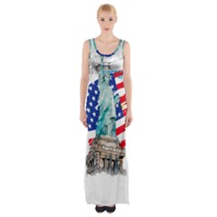 Statue Of Liberty Independence Day Poster Art Thigh Split Maxi Dress