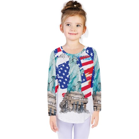 Statue Of Liberty Independence Day Poster Art Kids  Long Sleeve Tee by Jancukart