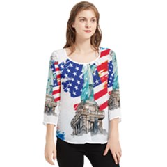 Statue Of Liberty Independence Day Poster Art Chiffon Quarter Sleeve Blouse