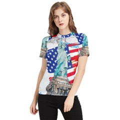 Statue Of Liberty Independence Day Poster Art Women s Short Sleeve Rash Guard