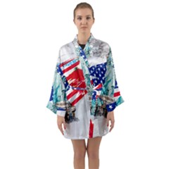 Statue Of Liberty Independence Day Poster Art Long Sleeve Satin Kimono