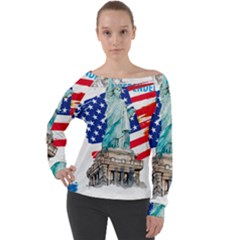 Statue Of Liberty Independence Day Poster Art Off Shoulder Long Sleeve Velour Top