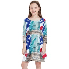 Statue Of Liberty Independence Day Poster Art Kids  Quarter Sleeve Skater Dress
