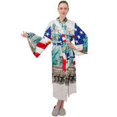 Statue Of Liberty Independence Day Poster Art Maxi Velour Kimono