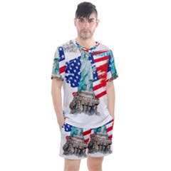 Statue Of Liberty Independence Day Poster Art Men s Mesh Tee And Shorts Set