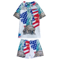 Statue Of Liberty Independence Day Poster Art Kids  Swim Tee And Shorts Set by Jancukart