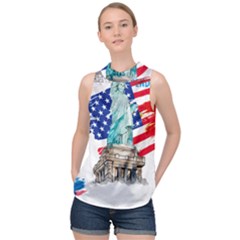 Statue Of Liberty Independence Day Poster Art High Neck Satin Top