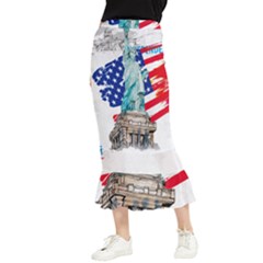 Statue Of Liberty Independence Day Poster Art Maxi Fishtail Chiffon Skirt