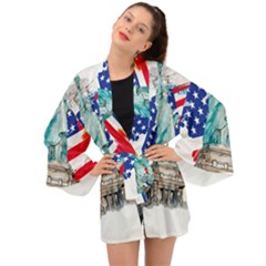 Statue Of Liberty Independence Day Poster Art Long Sleeve Kimono