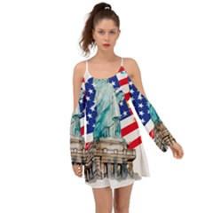 Statue Of Liberty Independence Day Poster Art Kimono Sleeves Boho Dress