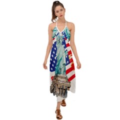 Statue Of Liberty Independence Day Poster Art Halter Tie Back Dress  by Jancukart