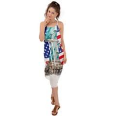 Statue Of Liberty Independence Day Poster Art Waist Tie Cover Up Chiffon Dress