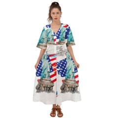 Statue Of Liberty Independence Day Poster Art Kimono Sleeve Boho Dress