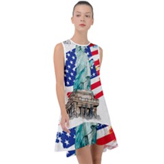 Statue Of Liberty Independence Day Poster Art Frill Swing Dress