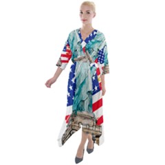 Statue Of Liberty Independence Day Poster Art Quarter Sleeve Wrap Front Maxi Dress