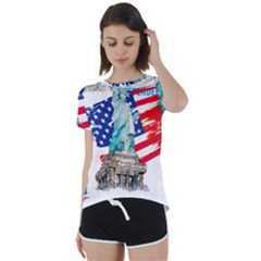 Statue Of Liberty Independence Day Poster Art Short Sleeve Foldover Tee