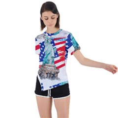 Statue Of Liberty Independence Day Poster Art Asymmetrical Short Sleeve Sports Tee