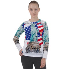 Statue Of Liberty Independence Day Poster Art Women s Long Sleeve Raglan Tee