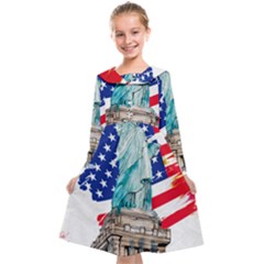 Statue Of Liberty Independence Day Poster Art Kids  Midi Sailor Dress by Jancukart