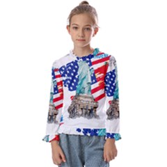 Statue Of Liberty Independence Day Poster Art Kids  Frill Detail Tee