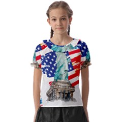 Statue Of Liberty Independence Day Poster Art Kids  Frill Chiffon Blouse