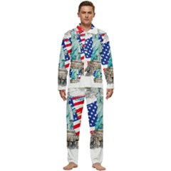 Statue Of Liberty Independence Day Poster Art Men s Long Sleeve Velvet Pocket Pajamas Set