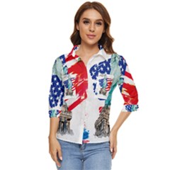 Statue Of Liberty Independence Day Poster Art Women s Quarter Sleeve Pocket Shirt
