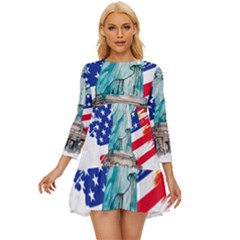 Statue Of Liberty Independence Day Poster Art Long Sleeve Babydoll Dress