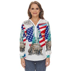 Statue Of Liberty Independence Day Poster Art Zip Up Long Sleeve Blouse