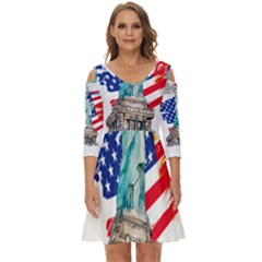 Statue Of Liberty Independence Day Poster Art Shoulder Cut Out Zip Up Dress