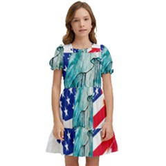 Statue Of Liberty Independence Day Poster Art Kids  Puff Sleeved Dress