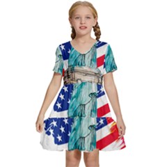 Statue Of Liberty Independence Day Poster Art Kids  Short Sleeve Tiered Mini Dress