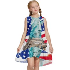 Statue Of Liberty Independence Day Poster Art Kids  Frill Swing Dress