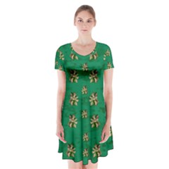 Water Lilies In The Soft Clear Warm Tropical Sea Short Sleeve V-neck Flare Dress by pepitasart