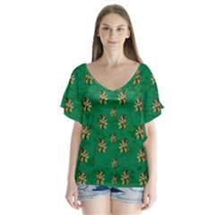 Water Lilies In The Soft Clear Warm Tropical Sea V-neck Flutter Sleeve Top by pepitasart
