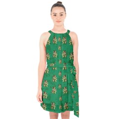 Water Lilies In The Soft Clear Warm Tropical Sea Halter Collar Waist Tie Chiffon Dress by pepitasart