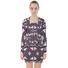 Abstract Pattern Geometric Backgrounds V-neck Bodycon Long Sleeve Dress by Eskimos