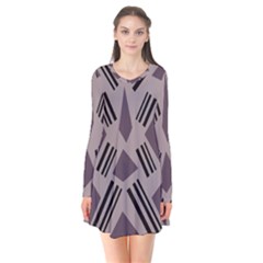 Abstract Pattern Geometric Backgrounds   Long Sleeve V-neck Flare Dress by Eskimos