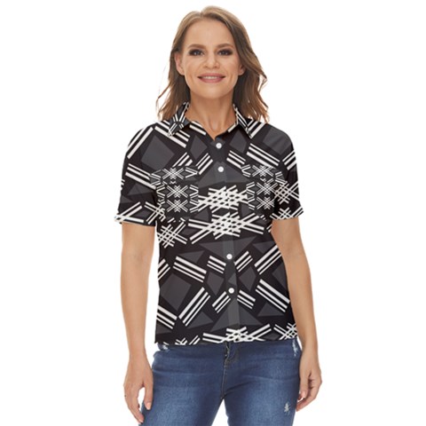 Abstract Pattern Geometric Backgrounds  Women s Short Sleeve Double Pocket Shirt by Eskimos