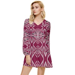 Abstract Pattern Geometric Backgrounds  Tiered Long Sleeve Mini Dress by Eskimos