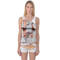 Rag-flats-onion-flats-llc-architecture-drawing Graffiti-architecture One Piece Boyleg Swimsuit