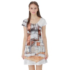 Rag-flats-onion-flats-llc-architecture-drawing Graffiti-architecture Short Sleeve Skater Dress by Jancukart