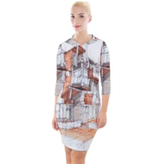 Rag-flats-onion-flats-llc-architecture-drawing Graffiti-architecture Quarter Sleeve Hood Bodycon Dress