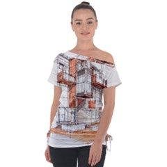 Rag-flats-onion-flats-llc-architecture-drawing Graffiti-architecture Off Shoulder Tie-Up Tee