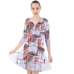 Rag-flats-onion-flats-llc-architecture-drawing Graffiti-architecture Quarter Sleeve Front Wrap Dress